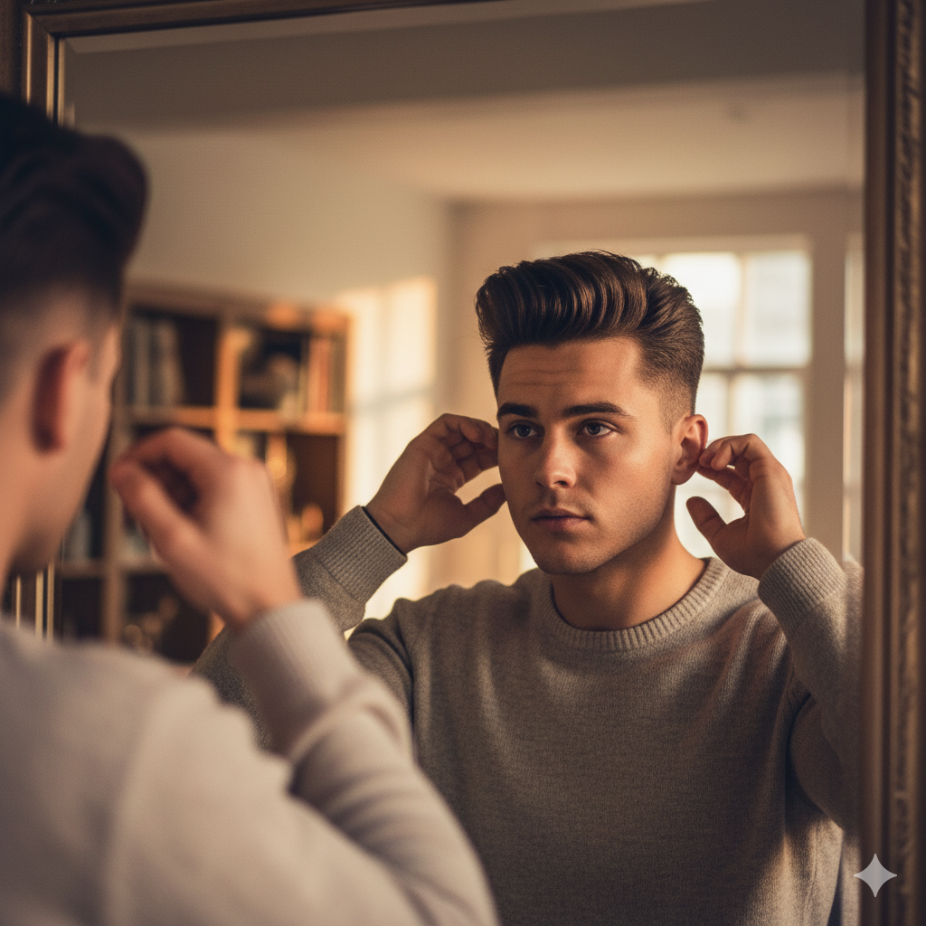Classic modern pompadour hairstyle on young man