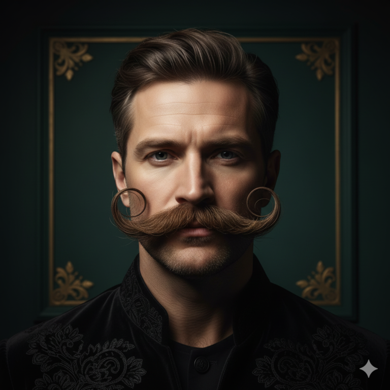 dramatic upward-curved imperial mustache