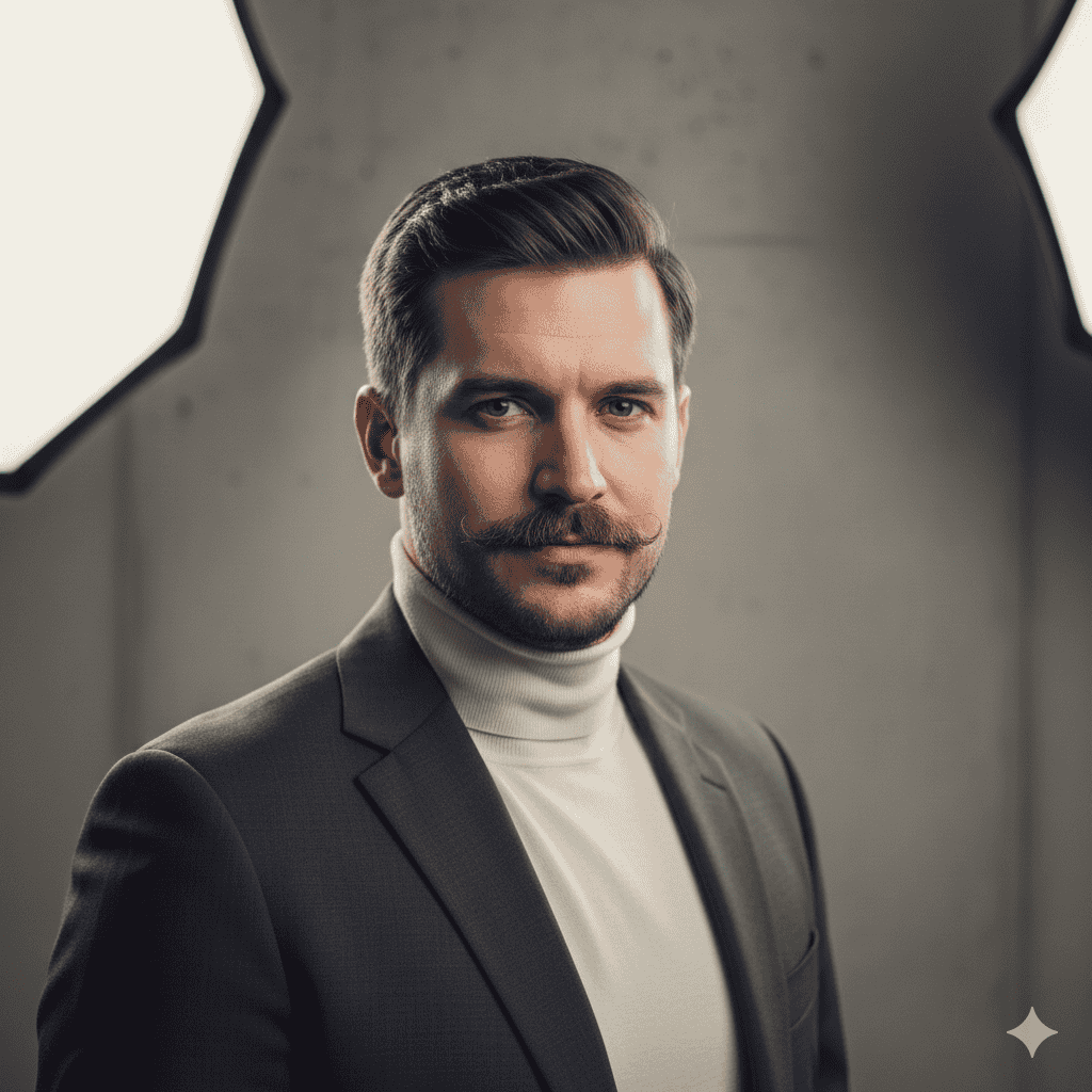 A striking, high-resolution portrait of a modern man