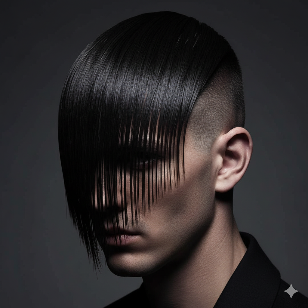 Angular diagonal fringe haircut