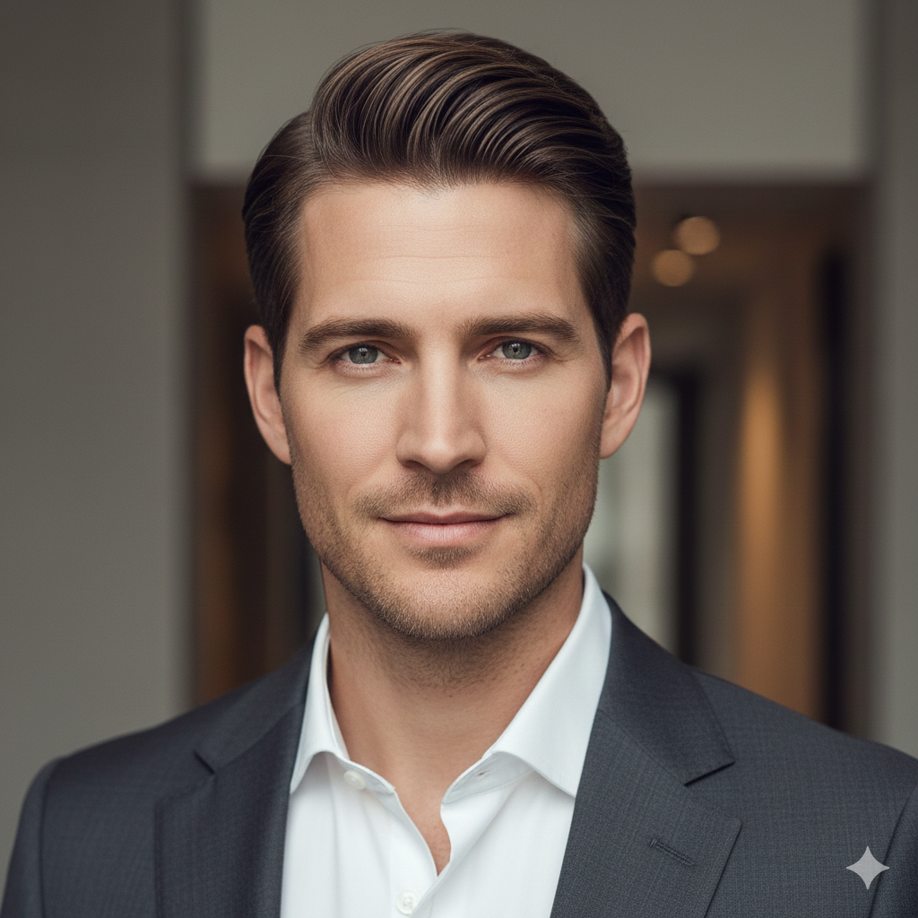 Side Part + Light Stubble