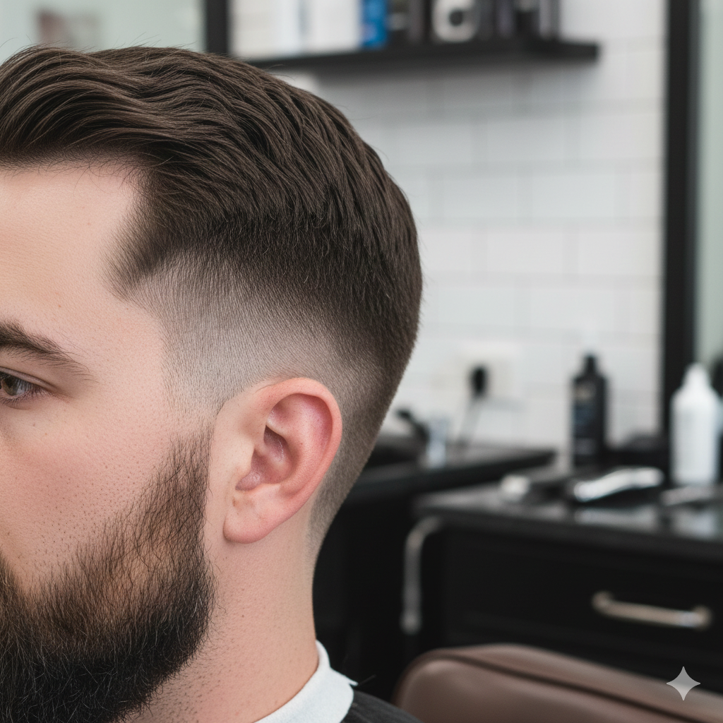 High-resolution side shot of a beard fade