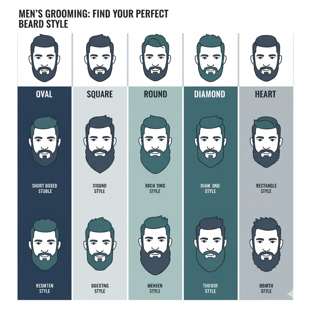 “Infographic-style illustration of male face shapes
