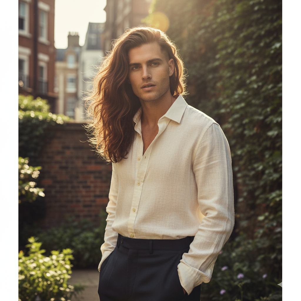 Male model with long wavy Hair