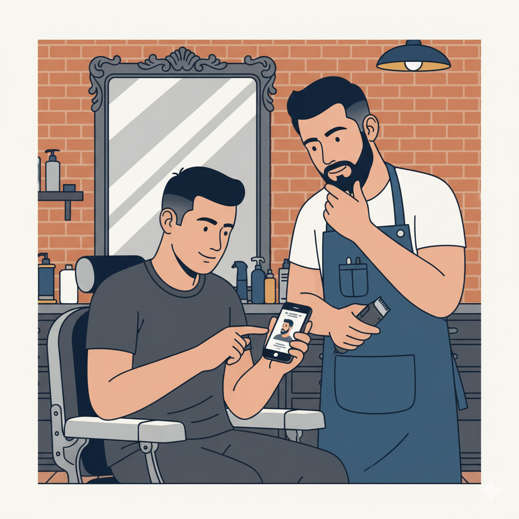 man consulting with his barber