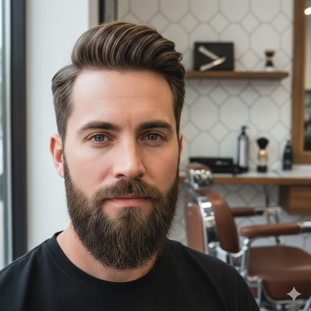 Modern man with a neatly styled patchy beard