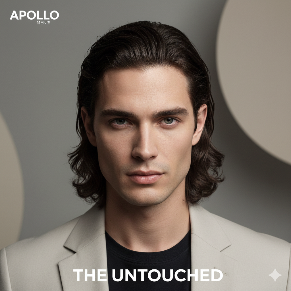 A shoulder-length slick back hairstyle on a male model.