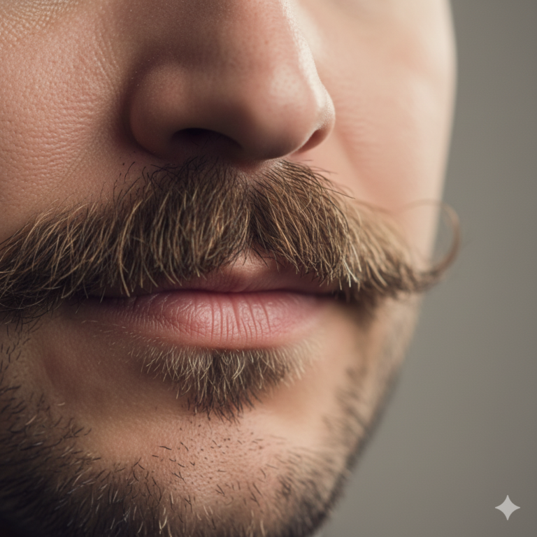 A clean, close-up portrait of a man’s upper–lip
