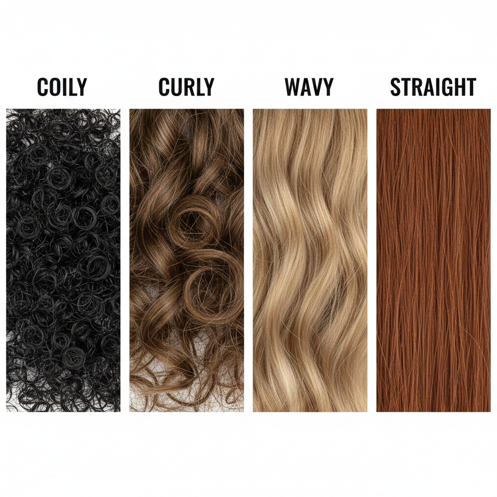 “Close-up macro shots of coily, curly, wavy, and straight beard textures