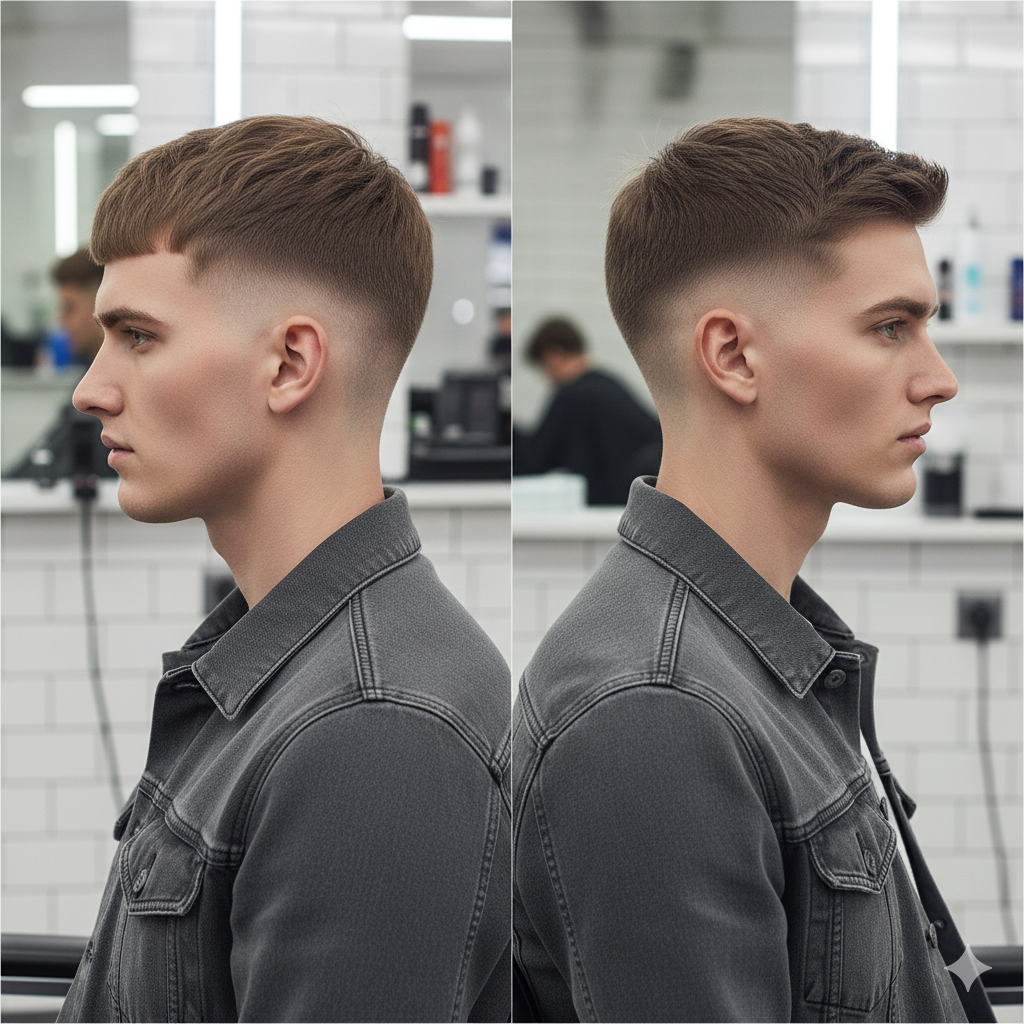 Comparison image of French crop skin fade vs French crop.