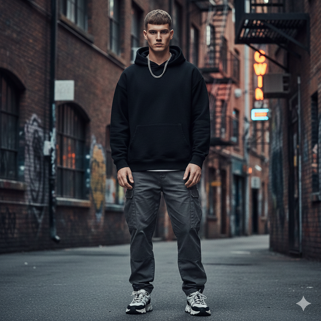 Confident male model wearing a French crop skin fade haircut.