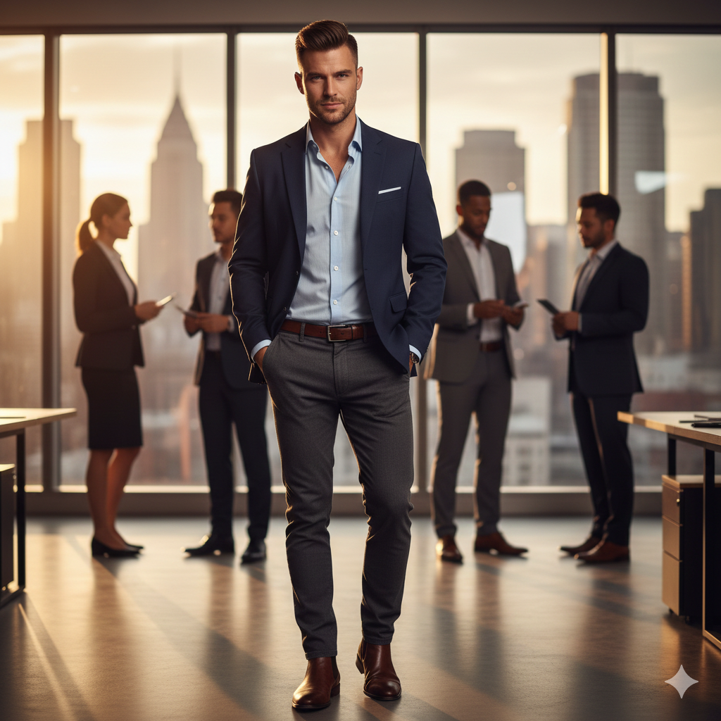 Confident male professional wearing a French crop taper fade haircut.