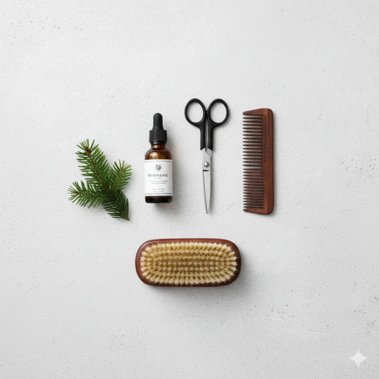Flat-lay of grooming tools