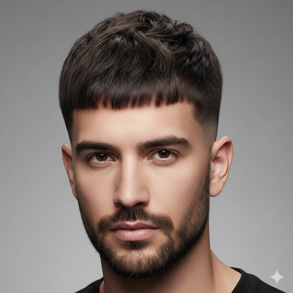 French crop mid fade haircut.