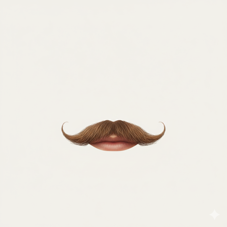 “Illustration-style or photo-real close-up showing the shape of a Lampshade mustache.