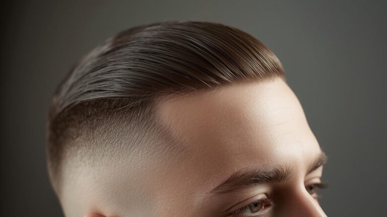 Low fade French crop haircut photographed in natural light