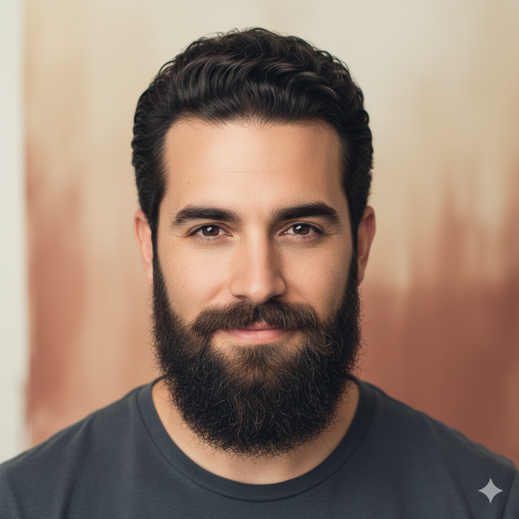 Man with medium-length groomed beard shaped