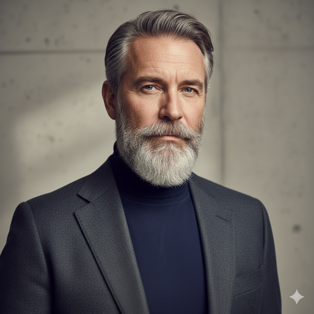 Man with short boxed salt-and-pepper beard