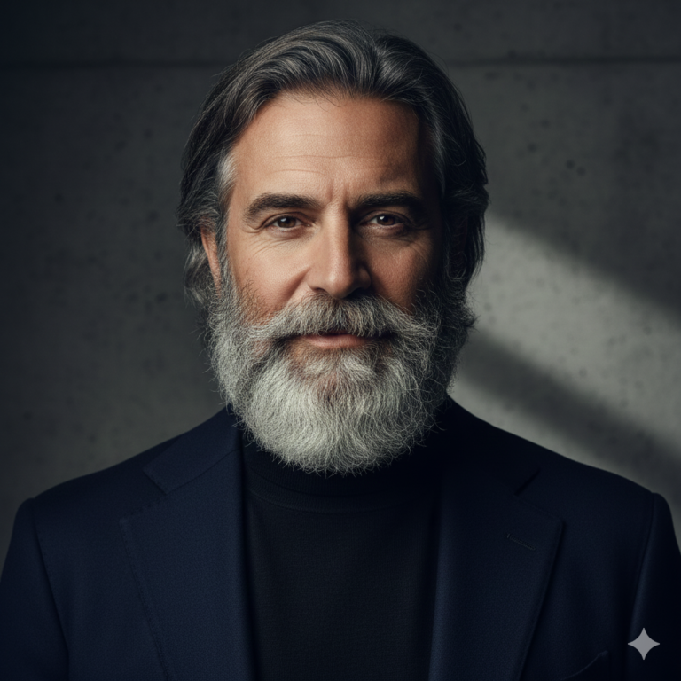 Mature man with thick full grey beard