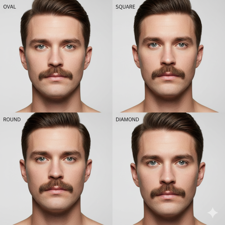 Split-screen showing four male faces with different face shapes
