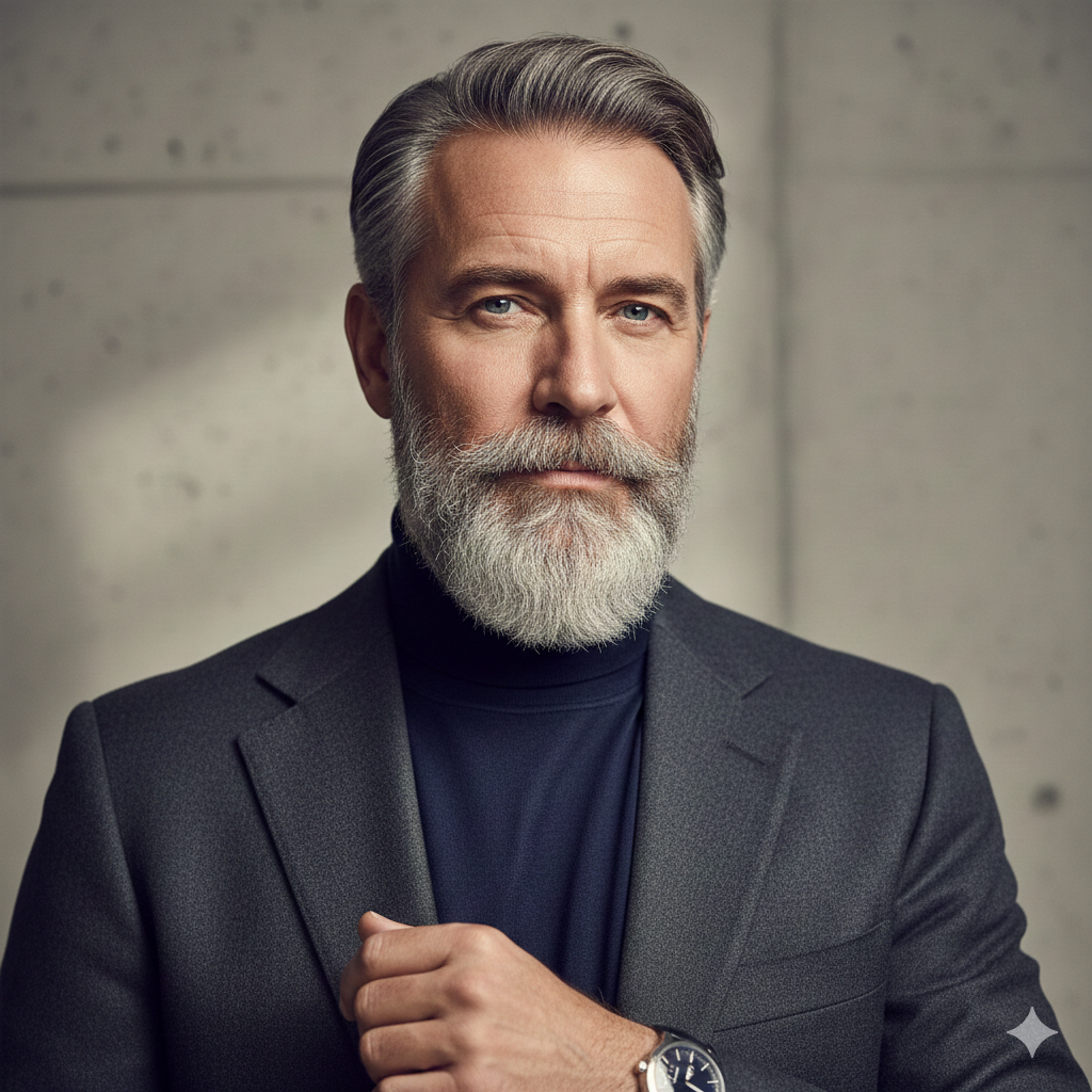 Stylish mature man with a full salt-and-pepper beard