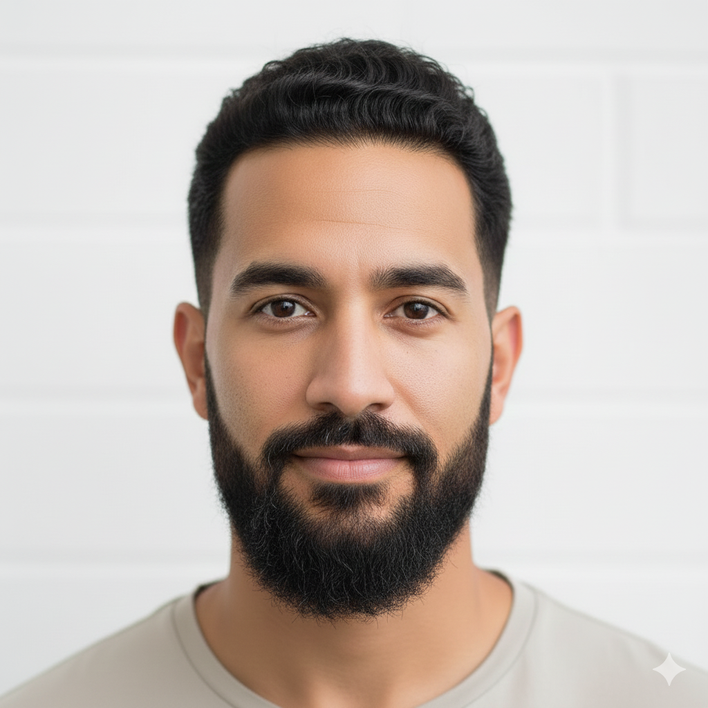 portrait of man with mixed-texture beard