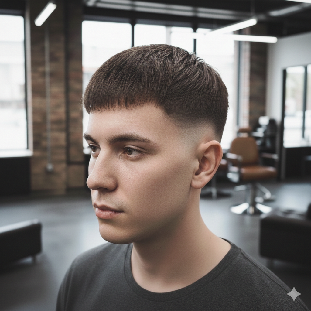 A balanced French crop mid fade for thin hair.