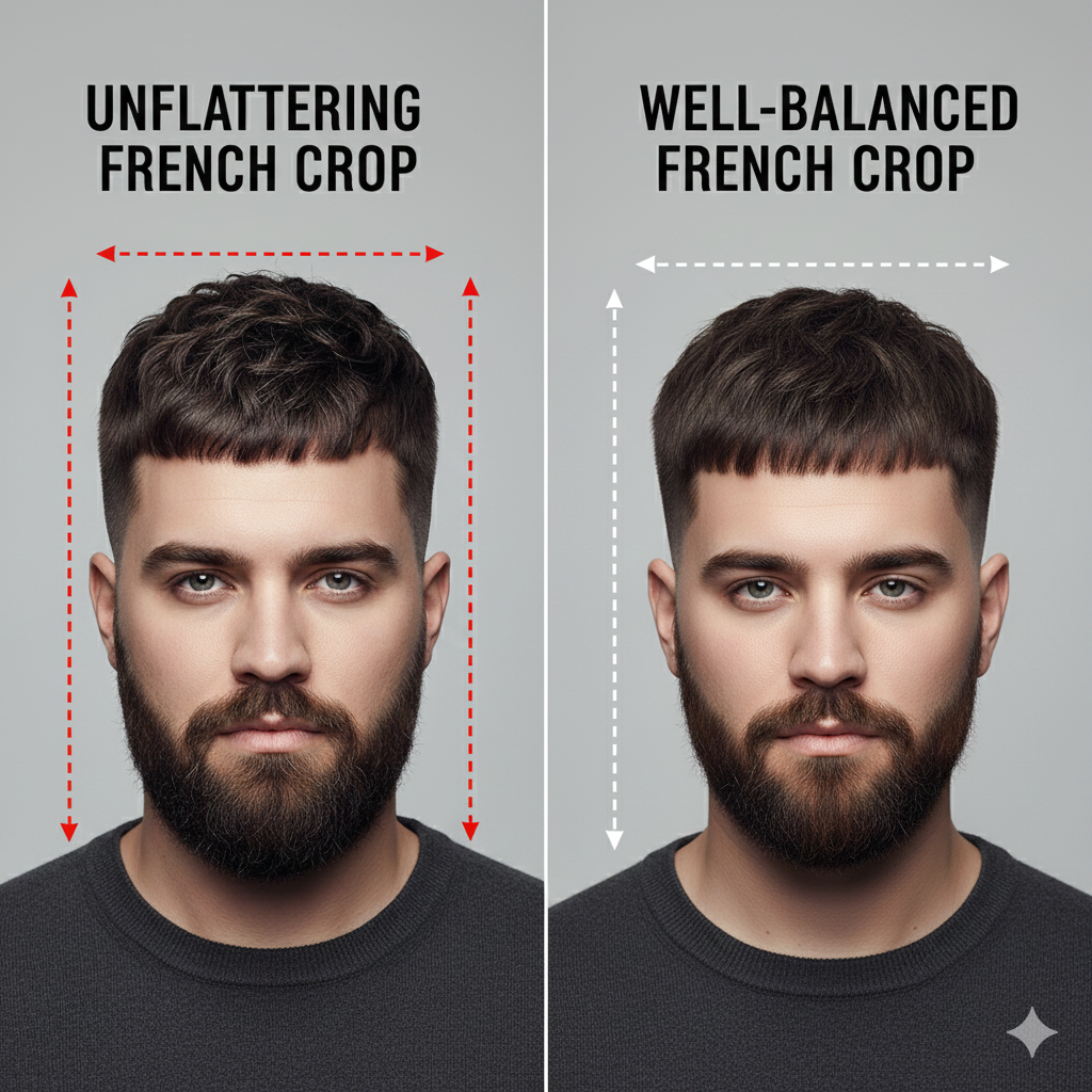Comparison image showing unflattering French crop vs well-balanced.