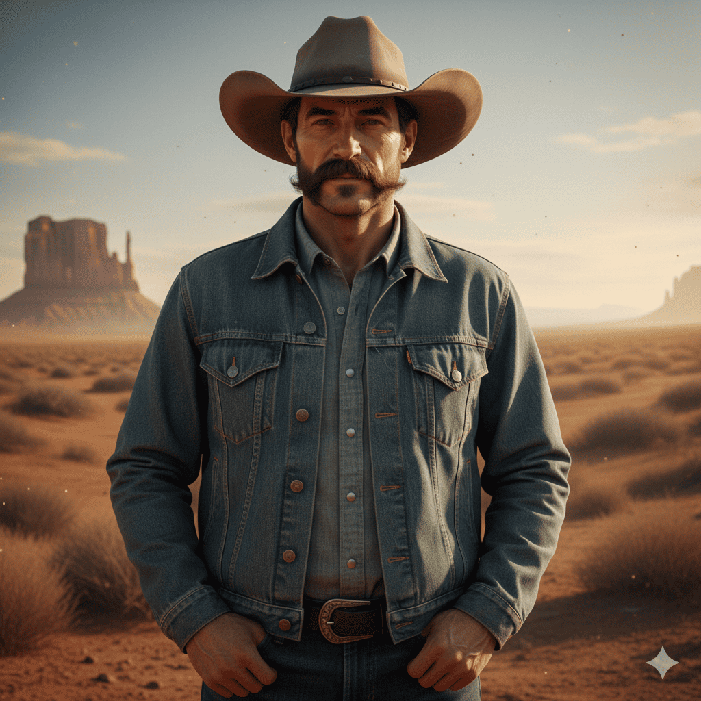 Confident mature man with cowboy mustache.