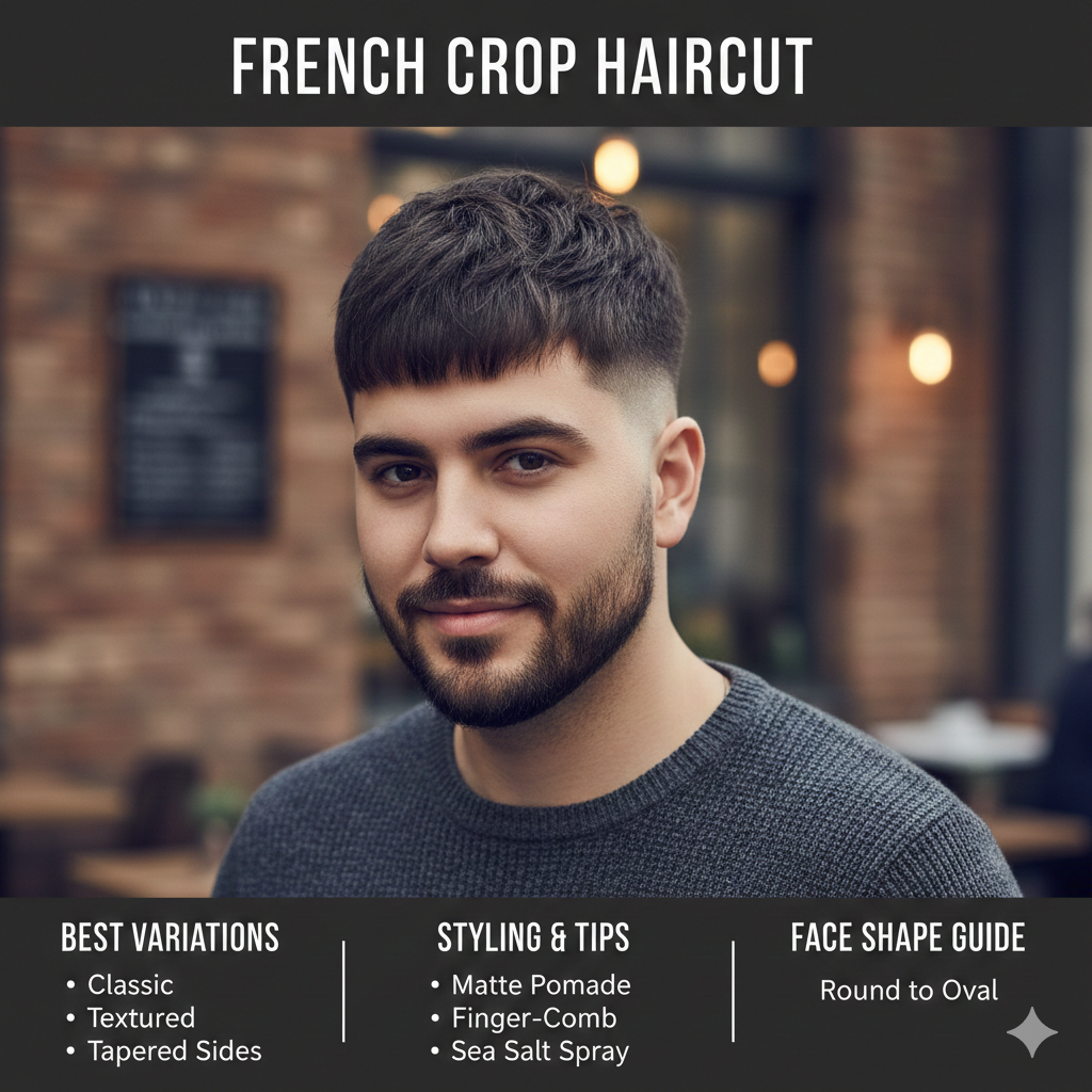 French Crop Haircut for Round Face.