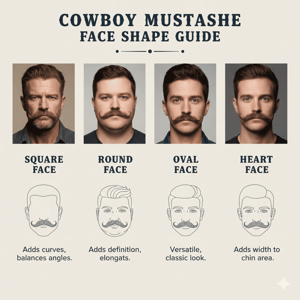 Infographic showing cowboy mustache.