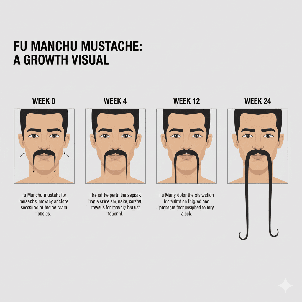 Step-by-step visual showing Fu Manchu mustache