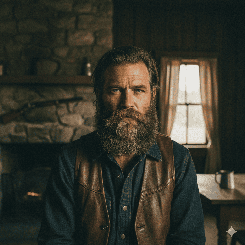 Thick cowboy mustache.