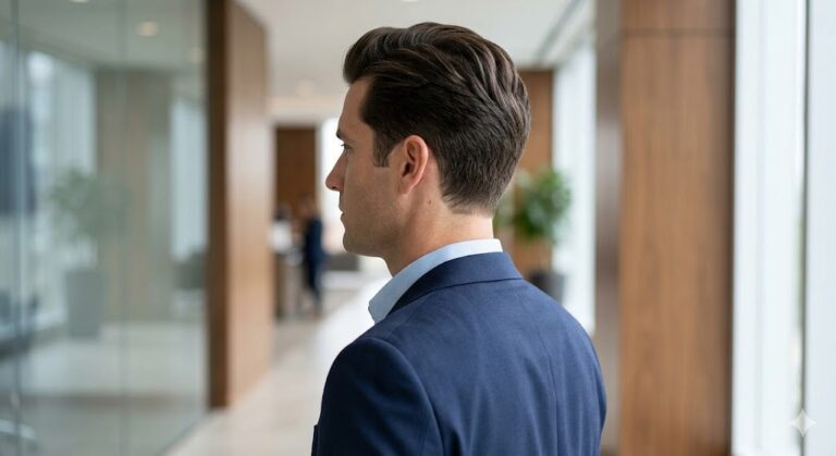Side and back view of a man with a low taper haircut