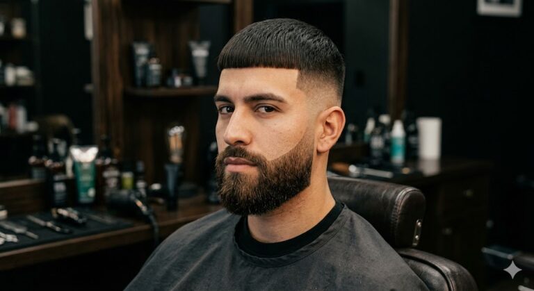 Edgar Cut with Mid Skin Fade and Beard
