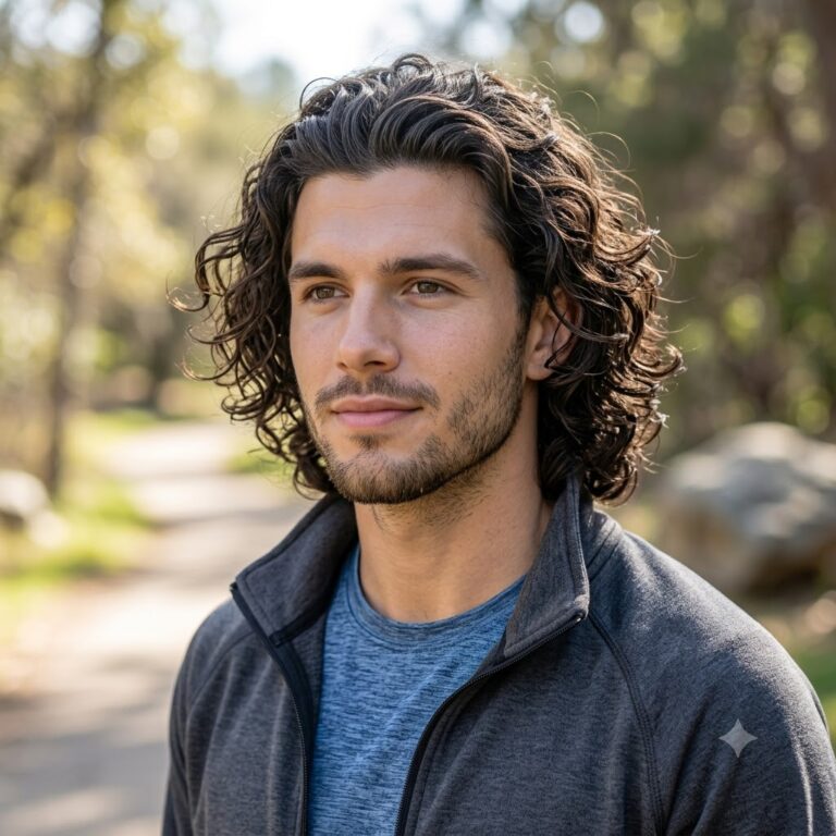 Bro flow curly hairstyle for men, natural and long