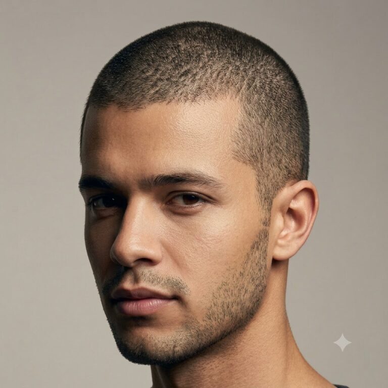 Buzz cut on curly hair texture for men.