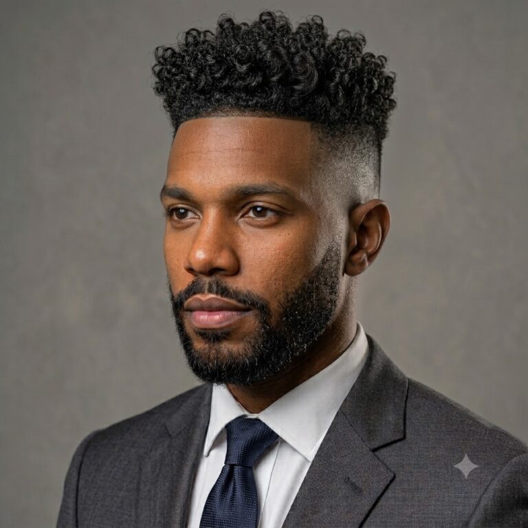 Disconnected undercut with curly hair on top