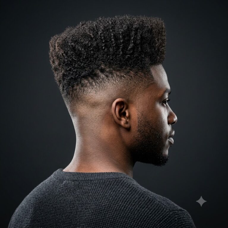 High top fade haircut for men with coily curls.