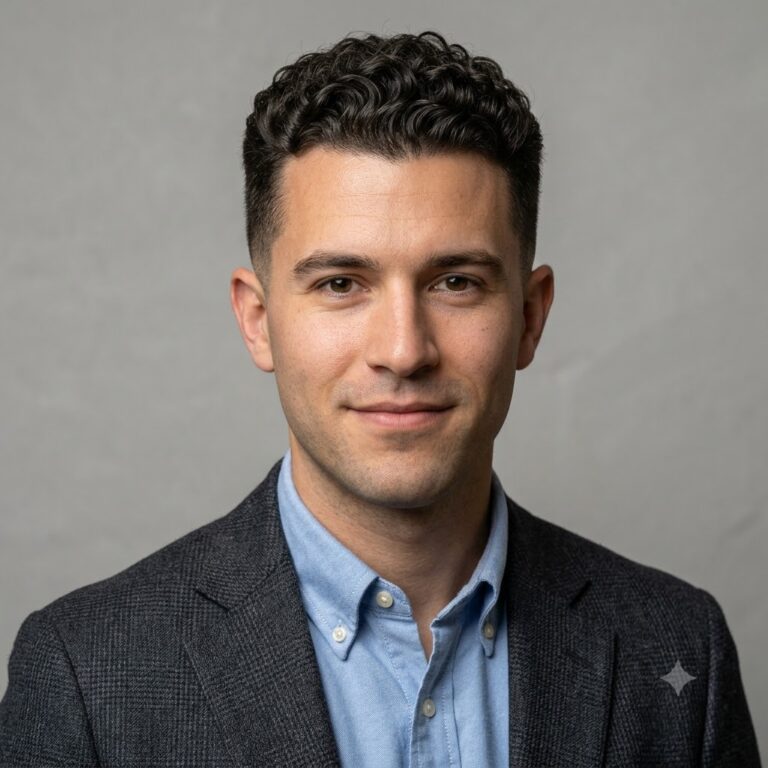 Ivy League haircut with curly texture for men.