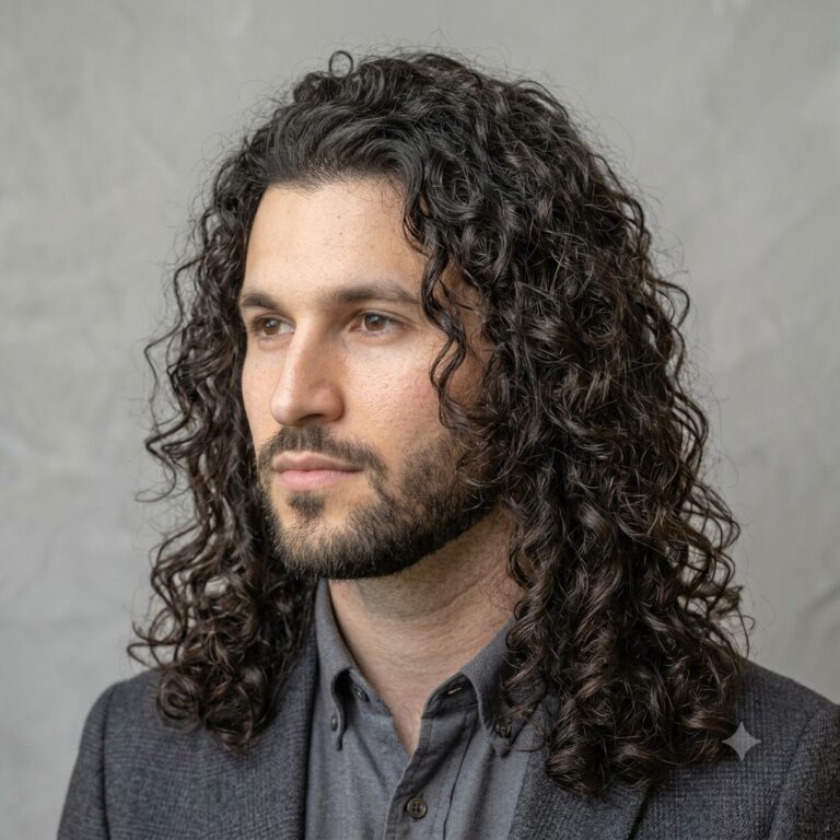 Long layered curly hairstyle for men.