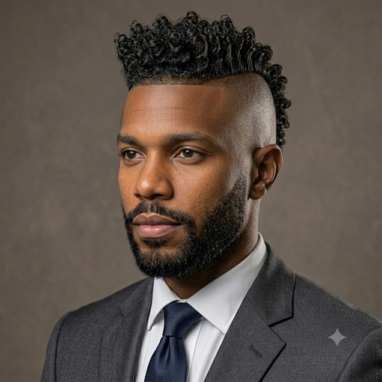 Mohawk fade curly hairstyle for men, bold style