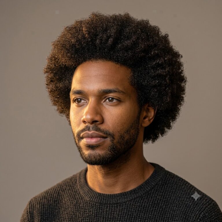 Afro curls haircut for men with coily hair texture.
