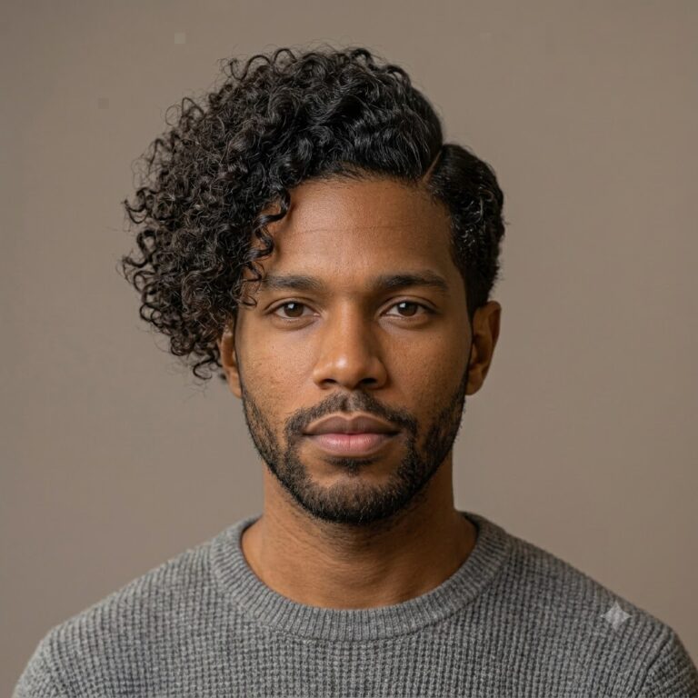 Side part curly hairstyle for men, professional look