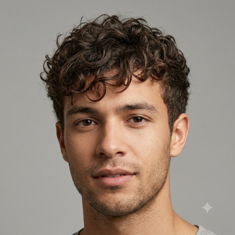 Textured crop haircut with curly hair for men.