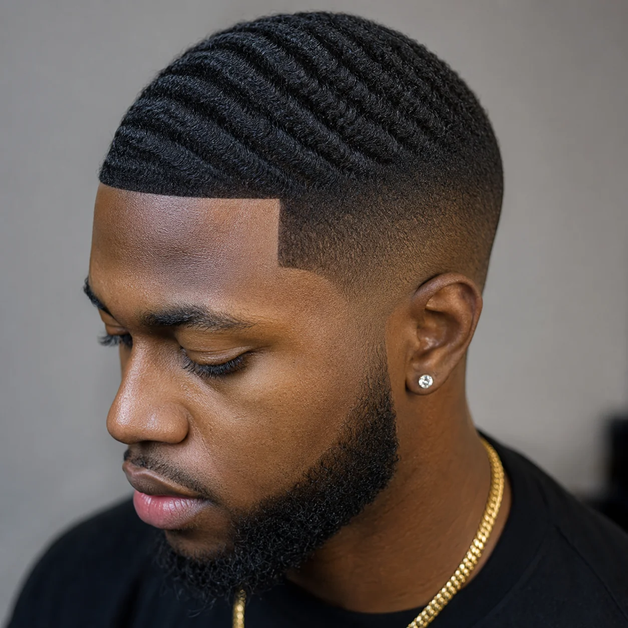 Waves with Low Fade Black Men Hairstyles for Short Hair