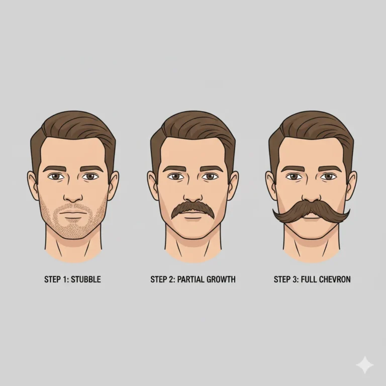 A 3 step illustration of mustache growth stages