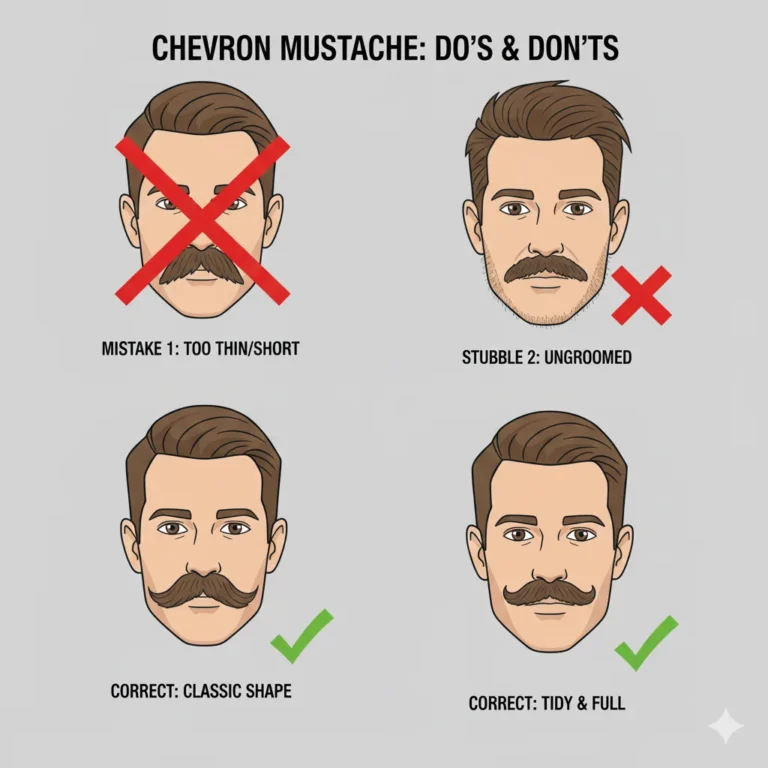 A clean flat style infographic showing common Chevron mustache