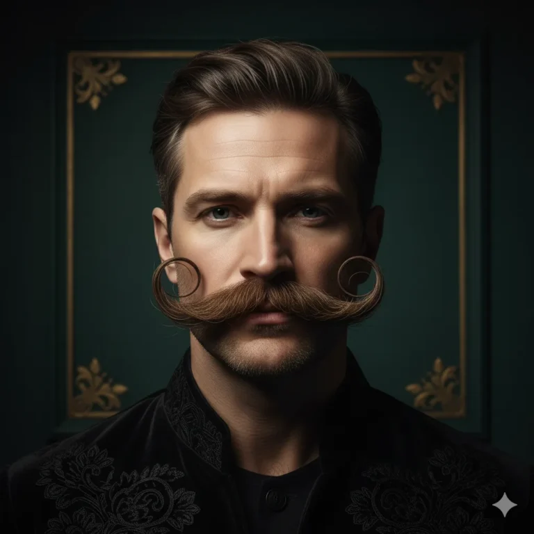 dramatic upward-curved imperial mustache