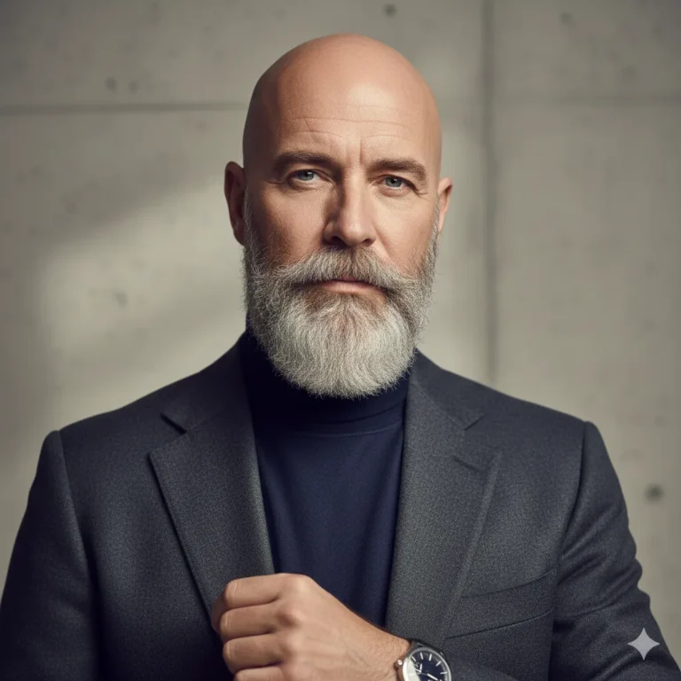Bald man with full grey beard